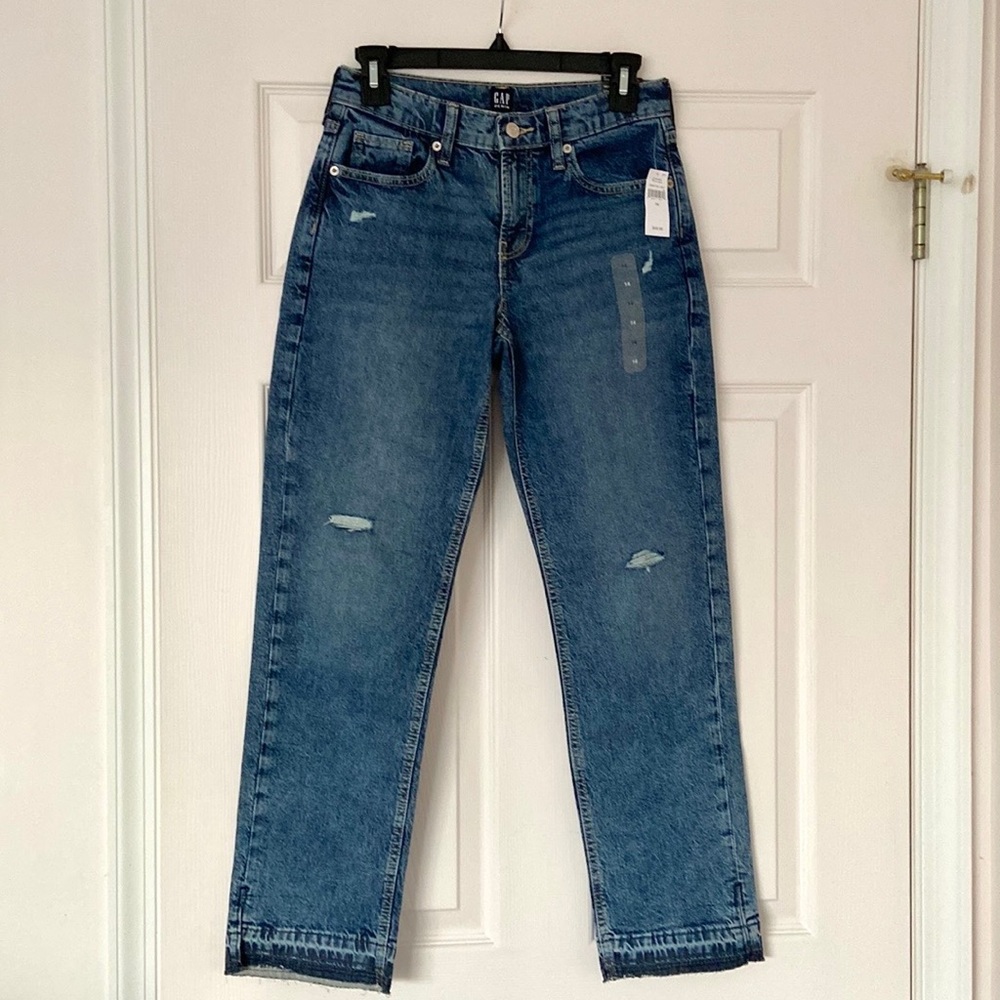NWT Gap Mid-Rise Side Vent Hem Distressed 90s Loose Straight Leg Jeans - Picture 1 of 14